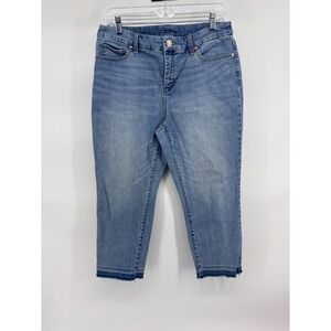 Chicos‎ So Slimming Girlfriend Crop Jeans Frayed Hem Denim size 8, 23" inseam